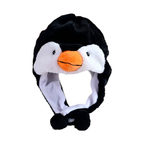 Casquette en peluche pingouin CHUNLINLAODA Chapeau en peluche avec rabat d'oreille casquette en peluche chaude casquette en peluche d'hiver cosplay de festival d'hiver chaud adapté aux filles (Noir 1)
