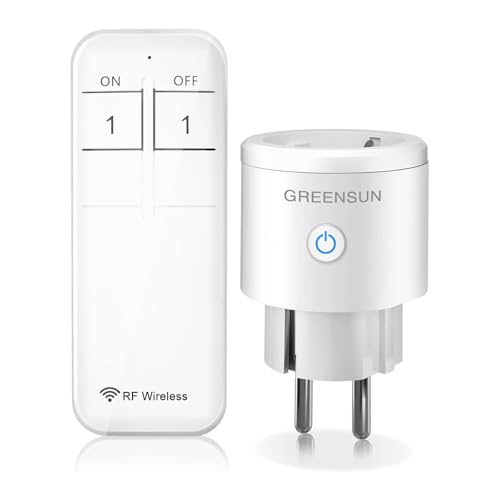 GreenSun Prise Telecommande Sans Fil - 30M 3680W Prise Connectée 16A Interrupteur avec Telecommande RF Smart Plug pour Lampe et Électroménager