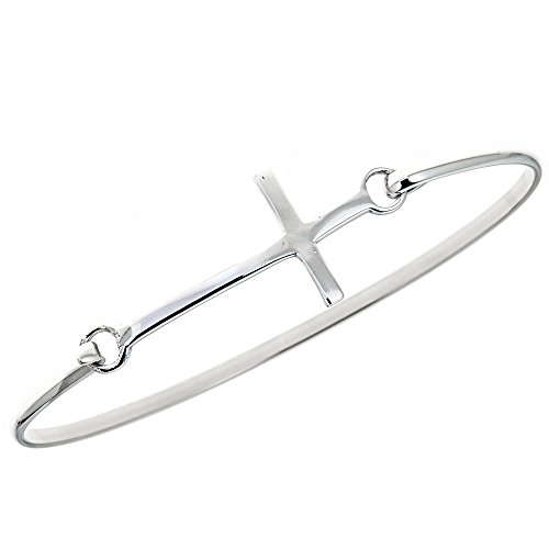 Ritastephens Sterling Silver Shiny Sideways Cross Bangle Bracelet