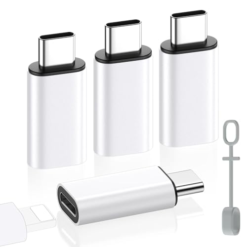 MoKo Lightning auf USB C Adapter 4 Stück, Adapter Lightning auf USB C mit Laden Datenübertragung für iPhone 16/15 Pro Max Plus, iPad, Galaxy S24/S23, mit Anti-Lost Loop, Nicht für Audio/OTG, Weiß
