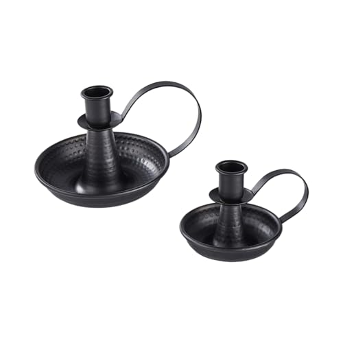 Juego de 2 candelabros vintage de hierro con asa para chimeneas, bodas, mesa de comedor, decoración de mesa de comedor y soportes de hierro antiguo LED