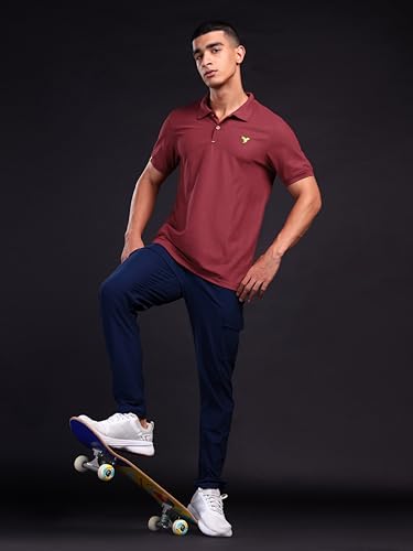 Image of TECHNOSPORT Men's Polyester Slim Fit Self-Design Short Sleeve Polo Matpiq T-Shirt with Anti Microbial, Techno Dry for Regular and Casual Use