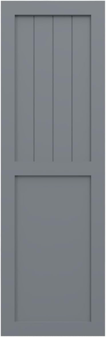 Ekena Millwork 18"W x 38"H True Fit PVC Farmhouse/Flat Panel Combination Fixed Mount Shutters, Ocean Swell (Per Pair - Hardware Not Included)