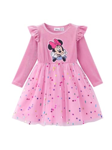 Image of Disney Girls' Tulle Tutu Dress Birthday Party Outfit Baby /Toddler | Officially Licensed, Frozen Elsa, Minnie, Princess, Velvet Top with Belt, Multi-Layer Mesh Skirt, Ruffle Long Sleeve Clothes