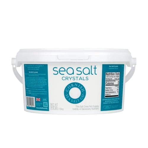 Cornish Sea Salt - Cristales de sal marina (1,5 kg) | Cristales gruesos de sal marina para cocinar y hornear | Recipiente resellable, natural, puro, sostenible con Kajal