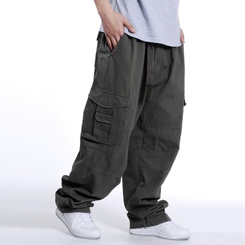Men's Baggy Cargo Pants Cotton Elastic Waist Cargo Pants Twill Wide Leg Casual Loose Fit Trousers with Pocket2