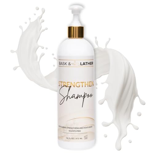 BASK & LATHER Strengthen Hair Shampoo – All-Natural, pH‑Balanced Formula for Hair Growth & Repair, Sulfate‑Free, Silicone‑Free, Paraben‑Free (XL 16 oz)