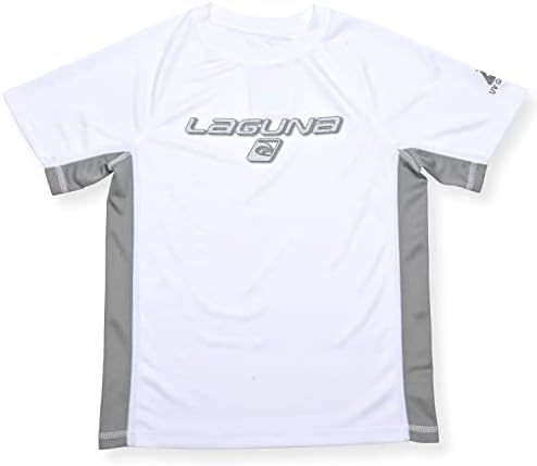 LAGUNA Boys Crewneck Short Sleeve Loose Fit Rashguard Swim Sun Tee Shirt UPF 50+ - White, Gray, Blue, Size 18/20