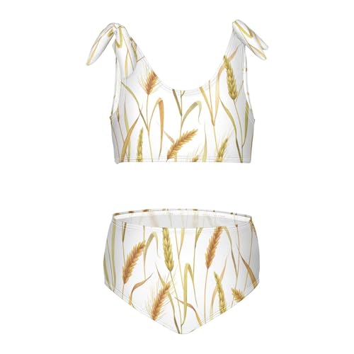 Girls Watercolor Wheat Background Swimsuit Two Pieces Bikini Set Bathing Suits Swimwear Crop Top Swimsuit Set