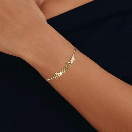 RMREWY Sterling Silver Personalized Name Bracelet Handmade Engrave Name Adjustable Bangle Custom Jewelry Christmas Gift for Women Mom3