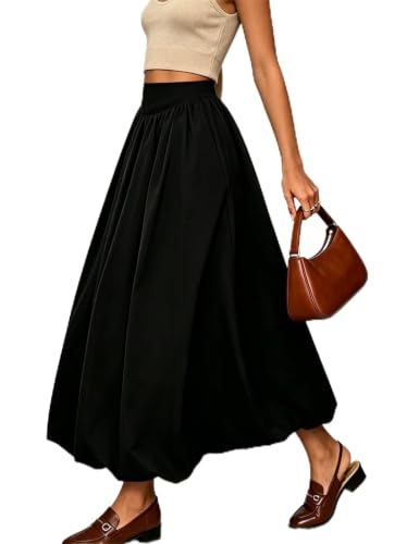 TXSP Womens Bubble Maxi Skirt Y2K Puffy Bubble Hem A-Line Balloon Skirt with Pockets Elastic Waist Skirts for Women Black M