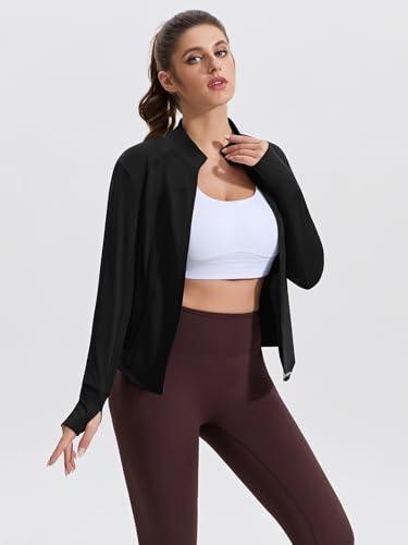 Womens Running Jackets Long Sleeve Gym Tops Zip Sport Jackets Fitness Breathable Yoga Cropped Tops with Thumb Holes - Image 4