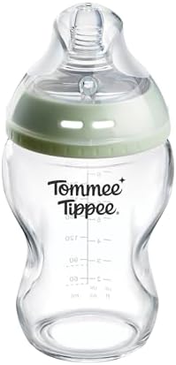Tommee Tippee-Babyflasche, Natural Start Anti-Kolik-Flasche aus Glas, 250ml, 0m+, 1er-Pack, mit langsam Durchfluss brustähnl. Sauger, Anti-Kolikventil, selbst steril., Zubehör