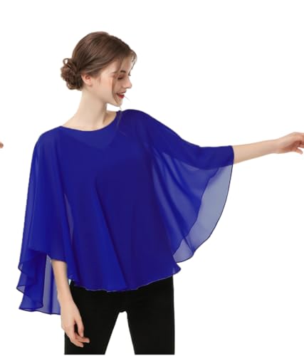 Casual Chiffon Cape Soft Shawl Sheer Shrugs Poncho Capelets shawls and Wraps for Women (Royal Blue)