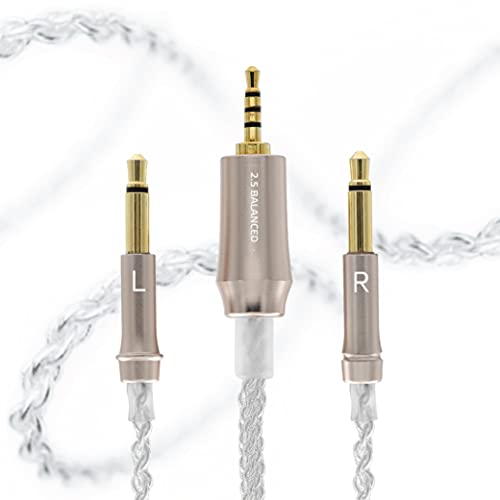 Meze Audio 99 Series Silver Plated Upgrade Balanced Cable 2.5mm Jack | Headphones HiFi Cable Replacement 2.5mm Male to Dual TS Mono 3.5mm Male Connector Plug | Cable Length 1.2m/3.9ft