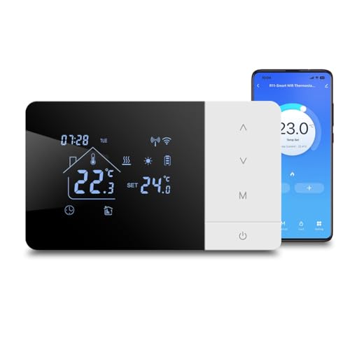 Termostato Programable WiFi, para Calderas de Gas con Modos de Calor y Frío Compatible con Tuya Smart Life y Control por Voz Alexa y Alice, Programación Semanal, Alimentación por USB o Pilas