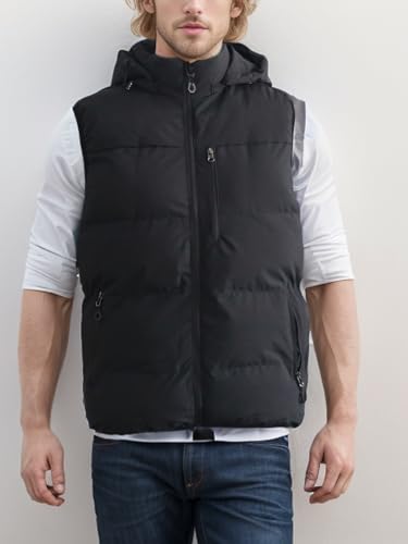 Men's Winter Puffer Vest Removable Hooded Quilted Padded Sleeveless Vest Casual Warm Zip Up Jacket Outerwear4