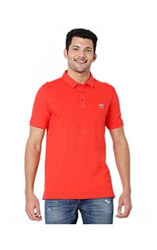 Image of Spykar Men's Slim Fit Polo Neck Half Sleeve Solid Casual T-Shirt