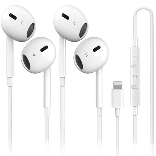 Nvnceiw 2-Pack MFi Certified Wired Earbuds for iPhone, Built-in Mic & Volume Control, Noise Reduction, Compatible with iPhone 14/13/12/11/X/8/7/SE/Pro/Max/Plus, All iOS Systems