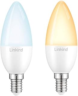 Linkind Smart E14 LED Candle Bulbs, 5.4W Zigbee Candelabra Lights, 520lm, 2700k-6500k, Hub Required, Compatible with Echo Plus/Echo Show(2nd Gen), 2-Pack