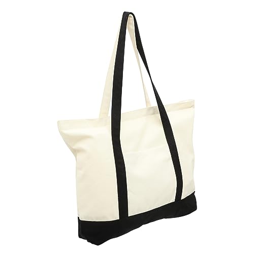 CONGARTENO Canvas Shopping Bag Compact Linen Tote with Zipper Closure Side Pocket for Travel Casual Use