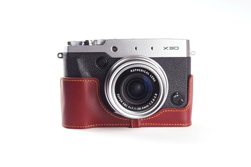 Demi Camera Case en cuir véritable marron pour Fujifilm X30