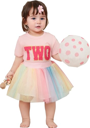 FIOMVA Toddler Girl Birthday Outfit - Two Pink Tutu Tulle Skirt Dress (2-3 Years)