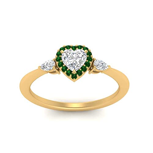 Image of 55Carat Choose Your Gemstone Halo Pear Accent Diamond CZ Ring Yellow Gold Plated Heart Shape Petite Engagement Rings Everyday Jewelry Wedding Jewelry Handmade Gifts for Wife US Size 4 to 12