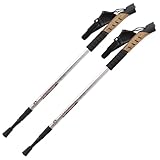 midgard nordic walking bastoni telescopici da trekking in lega di alluminio con manico in sughero e ammortizzazione, regolabili, lunghezza 70-135 cm, argento