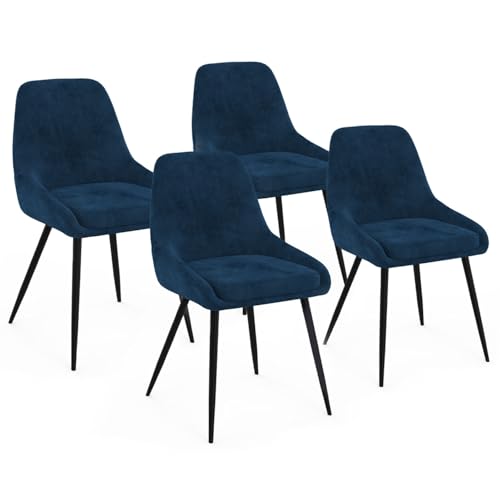 IDMarket - Lot de 4 chaises THALYA en Velours Bleu avec accoudoirs