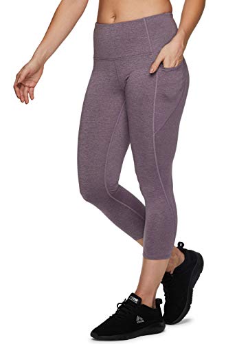 RBX Active Women's Super Soft Peached Space Dye Cropped Length Workout Running Yoga Capri Legging with Pockets SP.20 Purple S