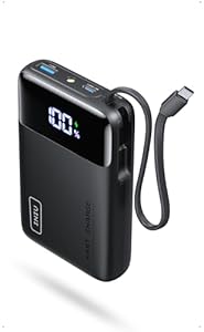 INIU 45W Power Bank, Ultra Klein 20000mAh Powerbank mit Integriertem USB-C Kabel, Schnellladen Externe Handyakkus USB-C In&Out, Klein Aber Stark für iPhone 17 16 15 Pro, Samsung S22, Xiaomi, iPad etc