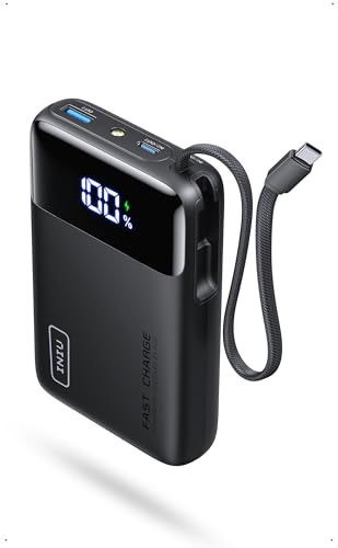 INIU 45W Power Bank, Ultra Klein 20000mAh Powerbank mit Integriertem USB-C Kabel, Schnellladen Externe Handyakkus USB-C In&Out,...