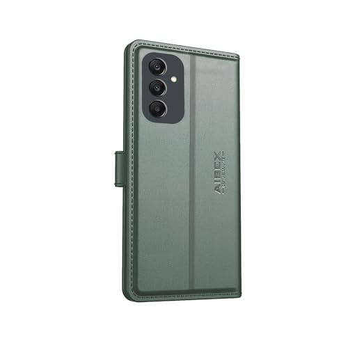 Image of AIBEX Compatible for Samsung F56 5G / Samsung M56 5G Flip Cover Leather Finish with Magnatic Closure | Inside TPU with Card Pockets | Wallet Stand | Complete Protection Flip Case - Green