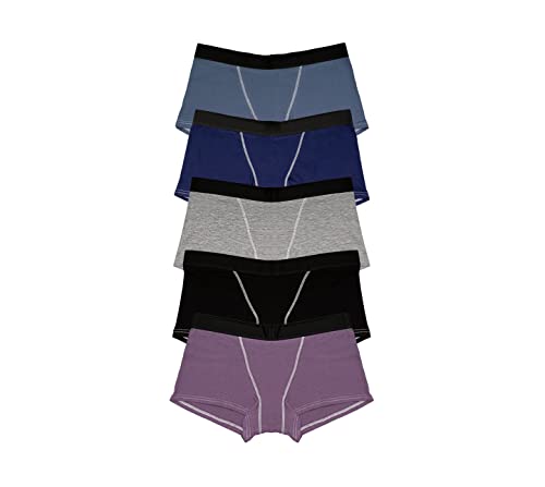 Nabtos Women Boxers Basic Cotton Boyshort Briefs Panties Solid Underwear Pack 5 (Small, Dark colors)