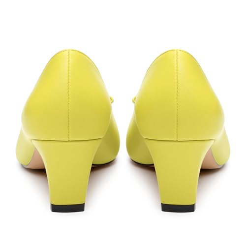 Womens Heeled Pump Shoes, Square Toe Mid Chunky Heel Shoes for Women, Bowtie Dress Pumps for Women 2"4