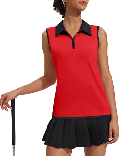 Image of COOrun Women's Golf Polo T Shirts Lightweight Moisture Wicking Sleeveless Shirt Quick Dry Zipper Tank Top