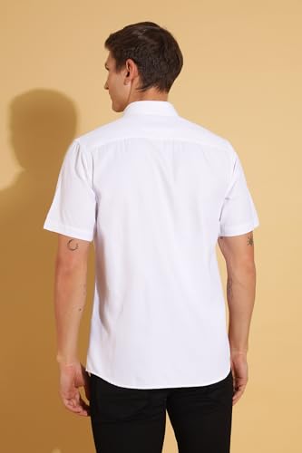 Image of Fyltr Men's Regular Fit Cotton Blend Shirt - Half Sleeve | Stylized Collar Band | Formal Shirts for Men