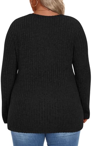 Image of HOTGIFT Womens Plus Size Sweater Tops Long Sleeve Crewneck Casual Tunic Shirts Buttons XL-5XL Blouse Soft Comfy Fashion