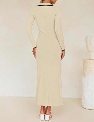 ZESICA Women's Long Sleeve Sweater Dress 2025 Fall V Neck Ribbed Knit Casual Formal Cocktail Bodycon Maxi Dresses4