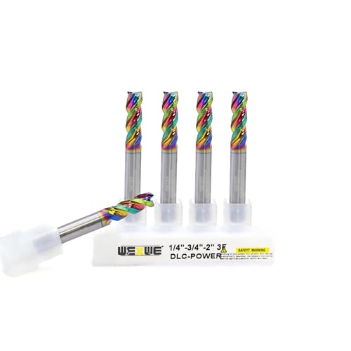 Image of Tools DLC Series Carbide Square End Mill, Diamond-Like Coating, End Mill for Aluminum, Copper, Magnesium Alloys, High Silicon Aluminum, Composite Materials, 3 Flute, Inche Size(1 /4 inch, 5pcs)