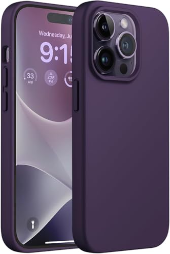 Image of Elzzi Compatible with iPhone 14 PRO Case, Liquid Silicone Case, Full Body Protective Cover, Shockproof, Slim Phone Case, Anti-Scratch Soft Microfiber Lining, 6.1 inch - (Deep Purple)
