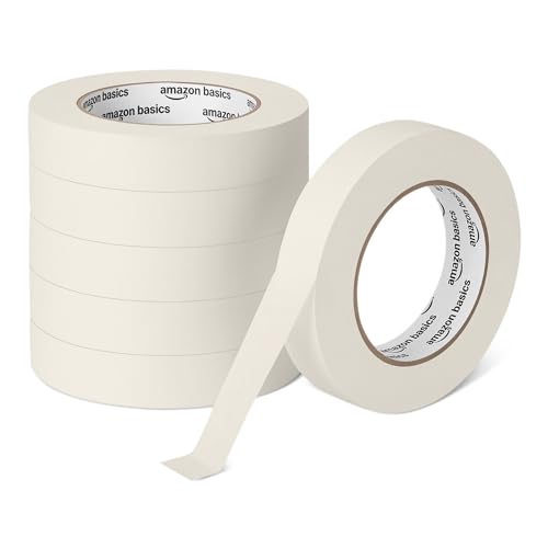 Amazon Basics Masking Tape Hand-Tearable Painters Tape Rubber Adhesive 0.94 Inch x 60 Yard Beige 6 Rolls