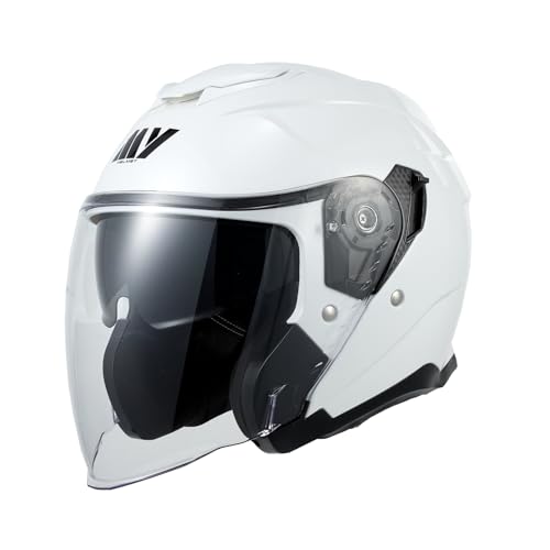MY Casco Jet Rollerhelm con Parasol, Certificado ECE22.06, Forro Interior cómodo, Completamente extraíble, Casco de Moto, Moto, Casco para Hombre y Mujer, Modelo MY 835 (Blanco, M)