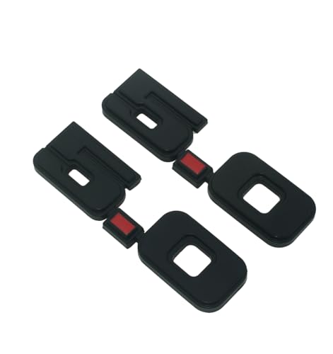 Image of 2Pc 1979-1993 5.0 Liter Engine Emblem Driver & Passenger Side Badge Nameplate Replacement for D9ZZ-16228-BC (Matte Black Red)