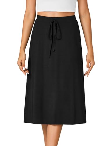 KIFOVEN Women’s Casual High Waist A Line Midi Skirt Flared Drawstring Stretchy Skirt2