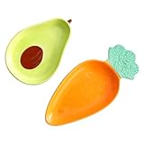FIXOSHEE Platos de Cerámica Creativos para Fruta Diseño de Aguacate y Zanahoria Juego de 2 Unidades 65 y 10 Utensilios Decorativos para Ensaladas y Aperitivos el Hogar Reutilizable