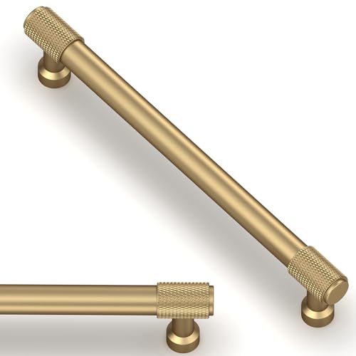 Asimerdeco 10 Pack Champagne Bronze Knurled Cabinet Handles – 6.3 Inch (160mm) Kitchen Drawer Pulls and Cabinet Hardware
