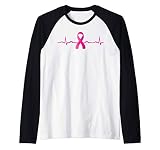 Breast Cancer Awareness Gift Pink Heartbeat Cancer Survivor Manche Raglan