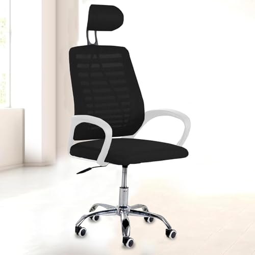 Image of NORMAN JR,Mesh Office Desk Chair,Rocking Chairs Ergonomic Computer Chair Adjustable High with Headrest and Comfortable Armrest Swivel - Black & White Handle